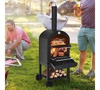S AFSTAR Pizza Oven Outdoor, Wood Fire Pizza Maker with 2 Large Wheels, Storage Shelf, Waterproof Cover, Pizza Stone, Pizza Peel, Cooking Grids, Mobile Pizza Oven for Party Barbecue Camping Picnic