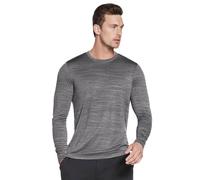 (S, Alloy/Bold Black) Skechers Mens On The Road Long Sleeve Crew Neck Performance T-Shirt