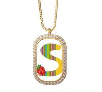S Alphabet Strawberry Fruit Cute Pattern Necklace Pendant Diamond Crystal Golden Jewelry