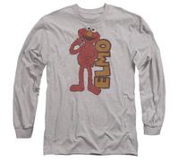 (S, Athletic Heather) Sesame Street Unisex Adult Elmo Vintage Long-Sleeved T-Shirt