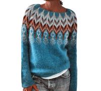 S Autumn Winter Warm & Comfortable Fair Isle Crew Neck & Long Sleeve Jumpers - Nordic Knitwear Collection Plus Size with Christmas Fairisle Designs