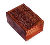 S.B.ARTS Wooden Urn Box For Human Ashes, Urn for Pets Ash, Cremation Urn Box for Dogs Cats, Funeral Box, Wooden Box Burial, Urns For Infant-Medium Keepsake (Engraved Flower, 18 x 13 x 9 Cms)