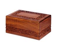 S.B.ARTS Wooden Urn for Human Ashes, Funeral Cremation Box for Infant, Wood Memorials Casket, Pet Urns for Dogs Cats, Funeral Urn Box for Pet - Floral Border Small (15.2 X 10.2 X 6.9 cms)