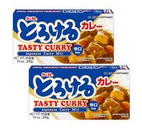 S&B Tasty Variety Pack of Japanese Pre-Mixed Quick & Easy Curry Sauce & Stew Mixes - Hot Curry Sauce 200g (Pack of 2)