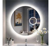 S’bagno Round Bathroom Mirror with LED Lights 600mm, Bluetooth LED Bathroom Mirror with 5x Magnifier, Anti-Fog, 3000K-6500K, Dimmable, HD Tempered Glass, Memory, IP44 Waterproof