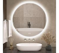 S’bagno Round Bathroom Mirror with LED Lights 800mm, LED Bathroom Mirror Wall Mounted, Anti-Fog, 3000K-6500K, Dimmable, HD Tempered Glass, Memory, IP44 Waterproof