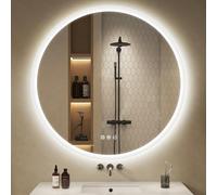 S’bagno Round Bathroom Mirror with LED Lights 800mm, LED Bathroom Mirror Wall Mounted with Bluetooth, Anti-Fog, 3000K-6500K, Dimmable, HD Tempered Glass, Memory, IP44 Waterproof