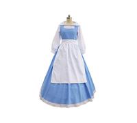 (S) Beauty And The Beast Belle Blue Maid Dress Women Halloween Cosplay Costume