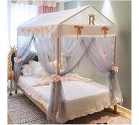 s Bedroom Bed Canopy Mosquito Net, Pink Princess House Fairytale Castle Design Bedroom Decorative Bed Curtain，One Color 100X190CM