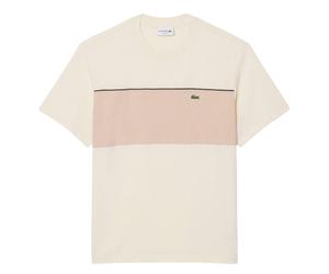 (S, Beige) Lacoste Mens Colour Block Cotton Regular T-Shirt