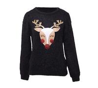 (S, Black) Brave Soul Womens Have A Merry Christmas Reindeer Jumper