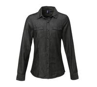 (S, Black Denim) Premier Womens/Ladies Stitch Shirt
