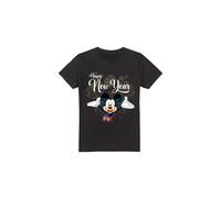 (S, Black) Disney Mens Mickey Mouse New Year T-Shirt