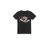(S, Black) Disney Mens Sledding For Christmas Mickey & Minnie Mouse T-Shirt