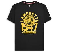 (S, Black/Gold) Lambretta Mens 1947 Short Sleeve Crew Neck Cotton T-Shirt Top Tee