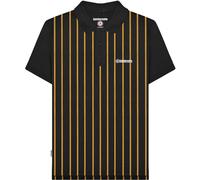 (S, Black/Gold) Lambretta Mens Pinstripe Short Sleeve Contrast Collar Polo Shirt