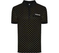 (S, Black/Gold) Lambretta Mens Target AOP Premium Short Sleeve Cotton Casual Polo Shirt