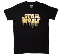 (S, Black/Gold) Star Wars Unisex Adult Dripping Logo T-Shirt