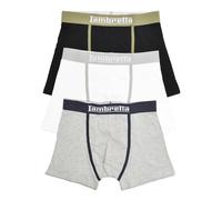 (S, Black/Grey/White) Lambretta Mens Classic Boxer Shorts (Pack of 3)