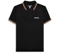 (S, Black) Lambretta Mens Twin Tipped Short Sleeve 3 Button Placket Cotton Polo Shirt Top