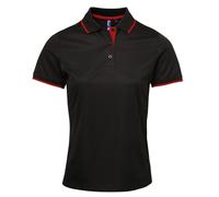 Premier Womens/Ladies Contrast Coolchecker Polo Shirt (Black/Red) - Size Small