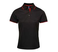 (S, Black/Red) Premier Womens/Ladies Coolchecker Contrast Pique Polo Shirt