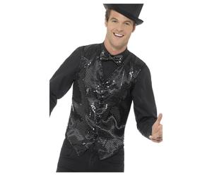 (S, Black) Smiffys Unisex Adult Sequin Costume Vest