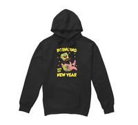 (S, Black) SpongeBob SquarePants Mens Bouncing Into The New Year Hoodie
