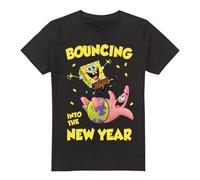 (S, Black) SpongeBob SquarePants Mens Bouncing Into The New Year T-Shirt