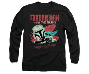 (S, Black) Star Wars Mens #1 Dadalorian Where I Go Long-Sleeved T-Shirt