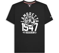 (S, Black/White) Lambretta Mens 1947 Short Sleeve Crew Neck Cotton T-Shirt Top Tee
