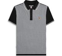 (S, Black/White) Lambretta Mens Houndstooth Short Sleeve Polo Shirt