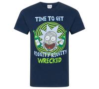 (S, Blue) Rick And Morty Mens Riggity Riggity Wrecked T-Shirt