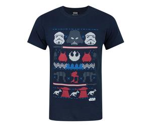 (S, Blue) Star Wars Mens Dark Side Fair Isle Christmas T-Shirt