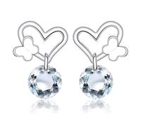 s Bracelet Charm,Pure butterfly heart stud heart-shaped earrings crystal earrings