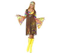 (S, Brown/Yellow) Smiffys Womens/Ladies 60s Groovy Costume Set