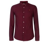 (S, Burgundy) Farah Mens Vintage Oxford Long-Sleeved Button-Down Shirt