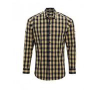 (S, Camel/Navy) Premier Mens Mulligan Check Long Sleeve Shirt