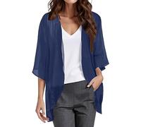 S Cardigans Women's Solid Elegant Women's Cardigan Chiffon with Puff Sleeves, Loose Casual Blouse Tops Stole Dusky Pink, navy, XXL