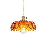 S-Cevada Crystal Lotus Pendant Light Industrial Vintage Glass Lampshade Ceiling Hanging Lamp E27 Brass Holder 1-Light Chandelier (Amber)