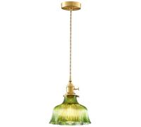 S-Cevada French Lovely Glass Pendant Light, Vintage Brass E27 Loft Bar Ceiling Hanging Lamp, Bedroom Dining Room Kitchen Mini Chandelier (Green, 18cm)
