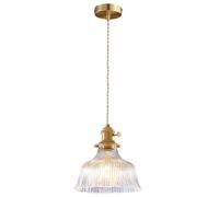 S-Cevada French Lovely Glass Pendant Light, Vintage Brass E27 Loft Bar Ceiling Hanging Lamp, Bedroom Dining Room Kitchen Mini Chandelier (Transparent, 18cm)