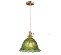 S-Cevada French Lovely Glass Pendant Light, Vintage Brass E27 Loft Bar Ceiling Hanging Lamp, Bedroom Dining Room Kitchen Mini Chandelier (Green, 23cm)