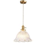 S-Cevada French Lovely Glass Pendant Light, Vintage Brass E27 Loft Bar Ceiling Hanging Lamp, Bedroom Dining Room Kitchen Mini Chandelier (Transparent, 23cm)
