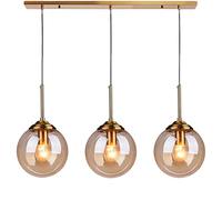S-Cevada Industrial Vintage 3 Way Pendant Lights Cluster in Brass Metal Finish, Complex 3-in-1 Glass Ball Ceiling Hanging Lamp, Kitchen Island Loft Bar Chandelier (Straight, Amber)