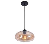S-Cevada Industrial Vintage Colorful Glass Pendant Light Retro Loft Bar E27 Ceiling Hanging Lamp Kitchen Dining Room Bedroom Chandelier 28cm (Amber)