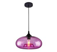 S-Cevada Industrial Vintage Colorful Glass Pendant Light Retro Loft Bar E27 Ceiling Hanging Lamp Kitchen Dining Room Bedroom Chandelier 28cm (Purple)
