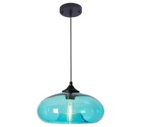 S-Cevada Industrial Vintage Colorful Glass Pendant Light Retro Loft Bar E27 Ceiling Hanging Lamp Kitchen Dining Room Bedroom Chandelier 28cm (Turquoise)