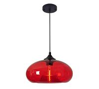 S-Cevada Industrial Vintage Colorful Glass Pendant Light Retro Loft Bar E27 Ceiling Hanging Lamp Kitchen Dining Room Bedroom Chandelier 28cm (Red)