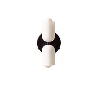 S-Cevada Modern Glass Double-Cylinder Wall Sconce with White Glass Shades and Round Metal Base, Compatible with E14 Bulb,Wall Lamp for Bedroom,Living Room,Entryway (Black)